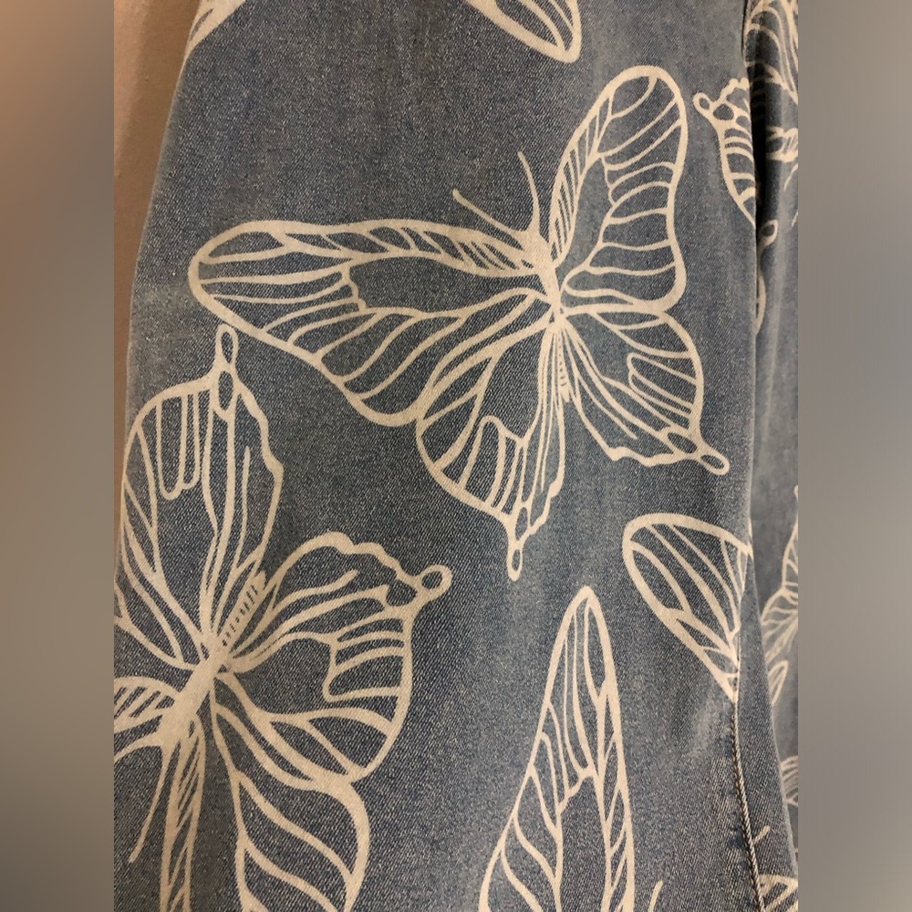 White Butterflies laser print ultra soft stretch straight fit blue jeans size 16 - Picture 8 of 10